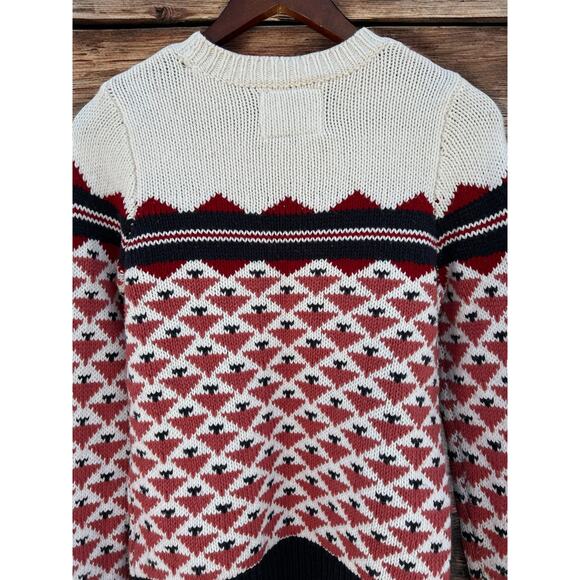 Abercrombie & Fitch Fair Isle Crewneck Ivory Red Blush Blue Sweater size Small - Picture 5 of 10